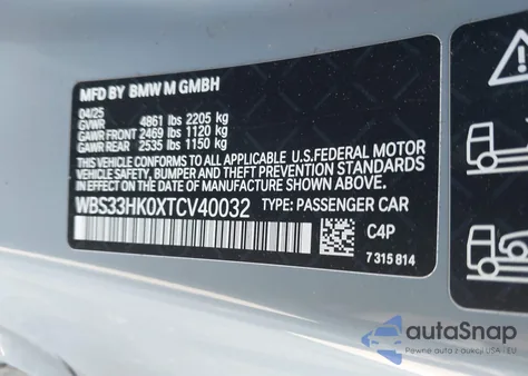 2026 BMW M4 Competition xDrive z USA, uszkodzony, nr VIN WBS33HK0XTCV40032